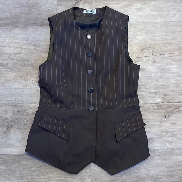 Miss Me Jackets & Blazers - Miss Me Vintage Trending Longline Vest sz M (runs small) Brown Pinstripe